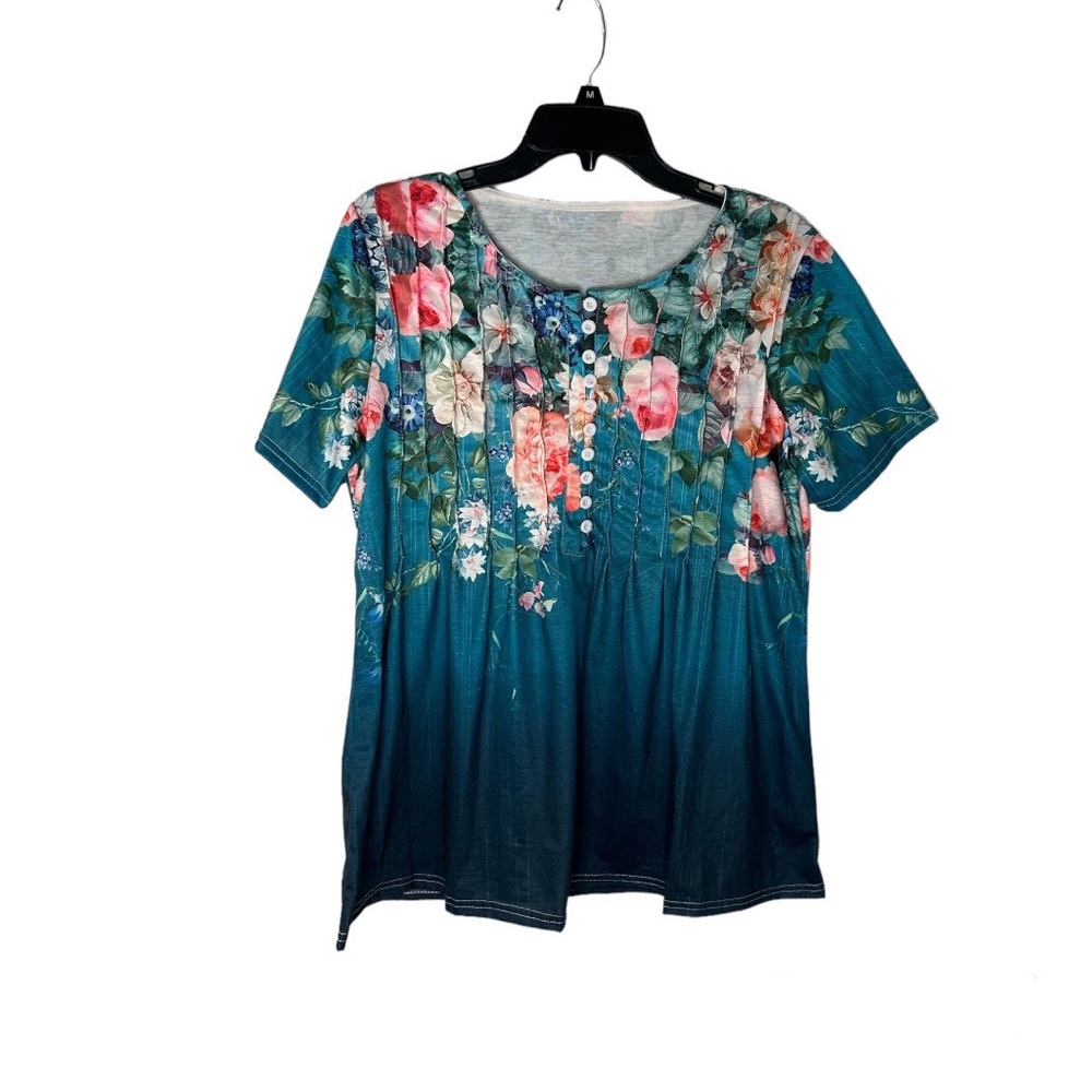 Women’s Turquoise Floral Shirt Size Large - Picture 2 of 7